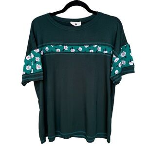 Floral Stripe Raw Stitched Tee -‎ Forest Green